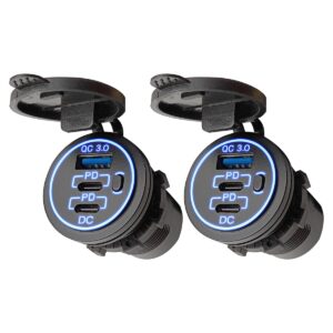 ProRide 12V USB-C Wandcontactdoos Inbouw - USB-A en USB-C - 3 Poorten - Schakelaar - QC3.0 - Blauw - Voor 2 stuks