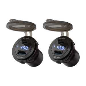 ProRide 12V USB-C Wandcontactdoos Inbouw - 45W - USB-A en USB-C - Schakelaar - Wattagemeter - QC3.0 - Blauw - Voor 2 stuks