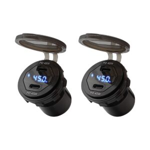 ProRide 12V USB-C Wandcontactdoos Inbouw - 45W - 2 Poorten - Schakelaar - Wattagemeter - QC3.0 - Blauw - Voor 2 stuks