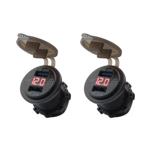 ProRide 12V USB Wandcontactdoos Inbouw - 2 USB Poorten - Schakelaar - Voltmeter - 5V/2.4A - Rood - Voor 2 stuks