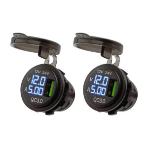 ProRide 12V USB Wandcontactdoos Inbouw - 1 USB Poort - Voltmeter en Ampèremeter - QC3.0 - - Voor Auto Boot en Camper - 2 stuks