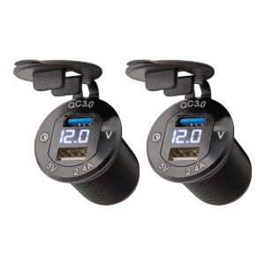 ProRide 12V USB Wandcontactdoos Inbouw - 2 USB Poorten - Voltmeter - 5V/2.4A - Blauw - Voor Auto Boot en Camper - 2 stuks
