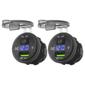 ProRide 12V USB Wandcontactdoos Inbouw - 1 USB Poort - Schakelaar - Voltmeter - 5V/2.4A - Blauw - Voor 2 stuks
