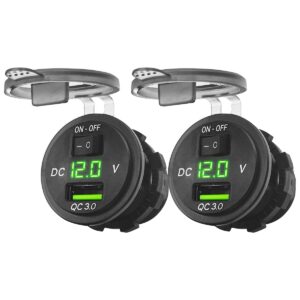 ProRide 12V USB Wandcontactdoos Inbouw - 1 USB Poort - Schakelaar - Voltmeter - 5V/2.4A - Groen - Voor 2 stuks