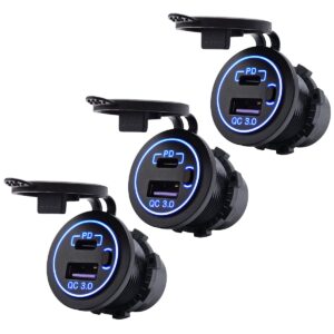 ProRide 12V USB-C Wandcontactdoos Inbouw - USB-A en USB-C - Schakelaar - QC3.0 - Blauw - Voor Auto Boot en Camper - 3 stuks