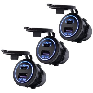 ProRide 12V USB-C Wandcontactdoos Inbouw - USB-A en USB-C - 2 Poorten - QC3.0 - Blauw - Voor Auto Boot en Camper - 3 stuks