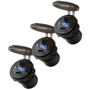 ProRide 12V USB-C Wandcontactdoos Inbouw - 45W - 2 Poorten - Schakelaar - Wattagemeter - QC3.0 - Blauw - Voor 3 stuks