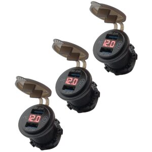 ProRide 12V USB Wandcontactdoos Inbouw - 2 USB Poorten - Schakelaar - Voltmeter - 5V/2.4A - Rood - Voor 3 stuks