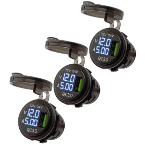 ProRide 12V USB Wandcontactdoos Inbouw - 1 USB Poort - Voltmeter en Ampèremeter - QC3.0 - - Voor Auto Boot en Camper - 3 stuks