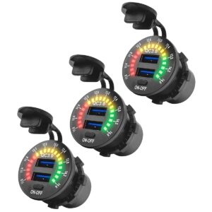 ProRide 12V USB Wandcontactdoos Inbouw - 2 USB Poorten - Schakelaar - Voltmeter - QC3.0 - - Voor Auto Boot en Camper - 3 stuks
