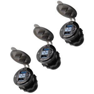 ProRide 12V USB Wandcontactdoos Inbouw - 2 USB Poorten - Schakelaar - Voltmeter - QC3.0 - Blauw - Voor 3 stuks