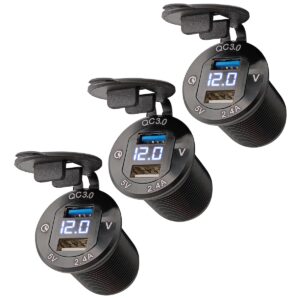ProRide 12V USB Wandcontactdoos Inbouw - 2 USB Poorten - Voltmeter - 5V/2.4A - Blauw - Voor Auto Boot en Camper - 3 stuks