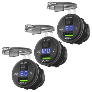 ProRide 12V USB Wandcontactdoos Inbouw - 1 USB Poort - Schakelaar - Voltmeter - 5V/2.4A - Blauw - Voor 3 stuks