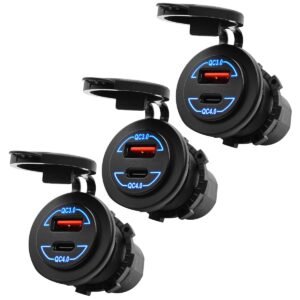 ProRide 12V USB Wandcontactdoos Inbouw - 2 USB Poorten - QC4.0 - Blauw - Voor Auto Boot en Camper - 3 stuks