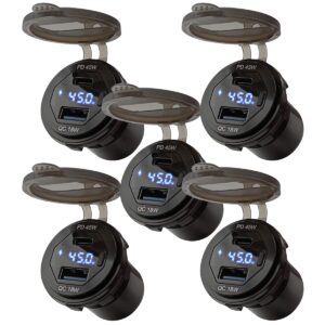 ProRide 12V USB-C Wandcontactdoos Inbouw - 45W - USB-A en USB-C - Schakelaar - Wattagemeter - QC3.0 - Blauw - Voor 5 stuks