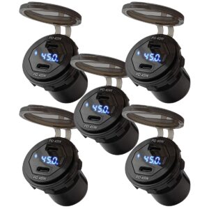 ProRide 12V USB-C Wandcontactdoos Inbouw - 45W - 2 Poorten - Schakelaar - Wattagemeter - QC3.0 - Blauw - Voor 5 stuks