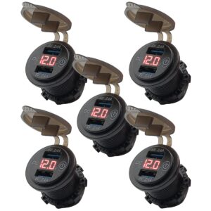 ProRide 12V USB Wandcontactdoos Inbouw - 2 USB Poorten - Schakelaar - Voltmeter - 5V/2.4A - Rood - Voor 5 stuks