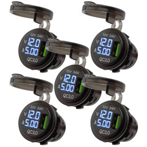 ProRide 12V USB Wandcontactdoos Inbouw - 1 USB Poort - Voltmeter en Ampèremeter - QC3.0 - - Voor Auto Boot en Camper - 5 stuks