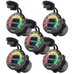 ProRide 12V USB Wandcontactdoos Inbouw - 2 USB Poorten - Schakelaar - Voltmeter - QC3.0 - - Voor Auto Boot en Camper - 5 stuks