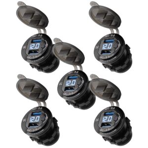 ProRide 12V USB Wandcontactdoos Inbouw - 2 USB Poorten - Schakelaar - Voltmeter - QC3.0 - Blauw - Voor 5 stuks