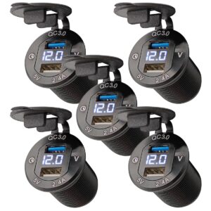 ProRide 12V USB Wandcontactdoos Inbouw - 2 USB Poorten - Voltmeter - 5V/2.4A - Blauw - Voor Auto Boot en Camper - 5 stuks