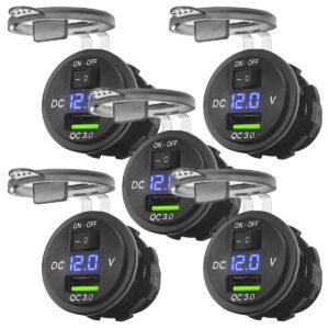 ProRide 12V USB Wandcontactdoos Inbouw - 1 USB Poort - Schakelaar - Voltmeter - 5V/2.4A - Blauw - Voor 5 stuks