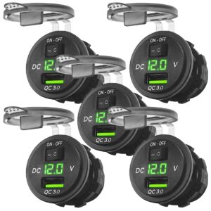 ProRide 12V USB Wandcontactdoos Inbouw - 1 USB Poort - Schakelaar - Voltmeter - 5V/2.4A - Groen - Voor 5 stuks