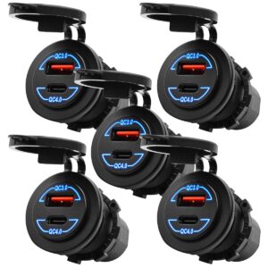 ProRide 12V USB Wandcontactdoos Inbouw - 2 USB Poorten - QC4.0 - Blauw - Voor Auto Boot en Camper - 5 stuks