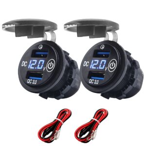 ProRide 12V USB Wandcontactdoos Inbouw - 2 USB Poorten - Voltmeter - QC3.0 - Blauw - Kabel en Zekering - 2 stuks
