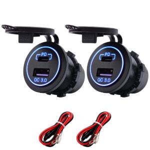 ProRide 12V USB-C Wandcontactdoos Inbouw - USB-A en USB-C - 2 Poorten - QC3.0 - Blauw - Kabel en Zekering - 2 stuks