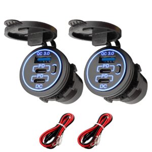 ProRide 12V USB-C Wandcontactdoos Inbouw - USB-A en USB-C - 3 Poorten - QC3.0 - Blauw - Kabel en Zekering - 2 stuks