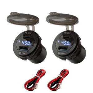 ProRide 12V USB-C Wandcontactdoos Inbouw - 45W - USB-A en USB-C - Wattagemeter - QC3.0 - Blauw - Kabel en Zekering - 2 stuks
