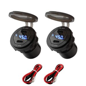 ProRide 12V USB-C Wandcontactdoos Inbouw - 45W - 2 Poorten - Wattagemeter - QC3.0 - Blauw - Kabel en Zekering - 2 stuks