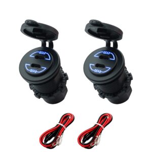ProRide 12V USB-C Wandcontactdoos Inbouw - 30W - 2 Poorten - QC4.0 - Blauw - Kabel en Zekering - Auto Boot en Camper - 2 stuks