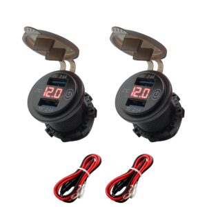 ProRide 12V USB Wandcontactdoos Inbouw - 2 USB Poorten - Voltmeter - 5V/2.4A - Rood - Kabel en Zekering - 2 stuks
