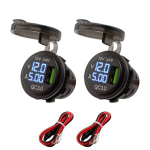 ProRide 12V USB Wandcontactdoos Inbouw - 1 USB Poort - Voltmeter en Ampèremeter - QC3.0 - Kabel en Zekering - 2 stuks
