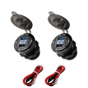 ProRide 12V USB Wandcontactdoos Inbouw - 2 USB Poorten - Voltmeter - QC3.0 - Blauw - Kabel en Zekering - 2 stuks