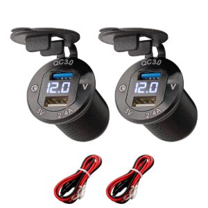 ProRide 12V USB Wandcontactdoos Inbouw - 2 USB Poorten - Voltmeter - 5V/2.4A - Blauw - Kabel en Zekering - 2 stuks