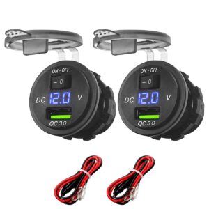 ProRide 12V USB Wandcontactdoos Inbouw - 1 USB Poort - Voltmeter - 5V/2.4A - Blauw - Kabel en Zekering - 2 stuks