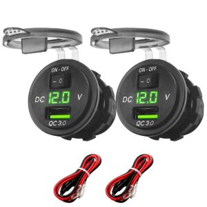 ProRide 12V USB Wandcontactdoos Inbouw - 1 USB Poort - Voltmeter - 5V/2.4A - Groen - Kabel en Zekering - 2 stuks