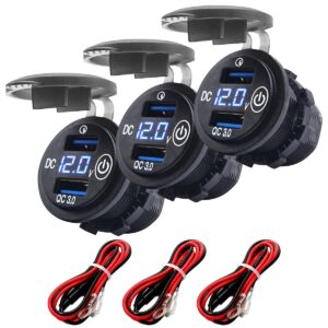 ProRide 12V USB Wandcontactdoos Inbouw - 2 USB Poorten - Voltmeter - QC3.0 - Blauw - Kabel en Zekering - 3 stuks