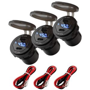 ProRide 12V USB-C Wandcontactdoos Inbouw - 45W - 2 Poorten - Wattagemeter - QC3.0 - Blauw - Kabel en Zekering - 3 stuks