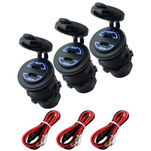 ProRide 12V USB-C Wandcontactdoos Inbouw - 30W - 2 Poorten - QC4.0 - Blauw - Kabel en Zekering - Auto Boot en Camper - 3 stuks