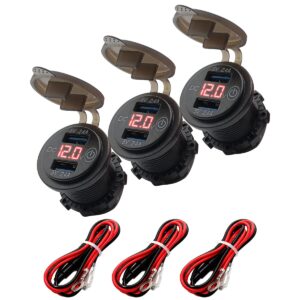 ProRide 12V USB Wandcontactdoos Inbouw - 2 USB Poorten - Voltmeter - 5V/2.4A - Rood - Kabel en Zekering - 3 stuks