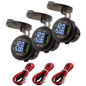 ProRide 12V USB Wandcontactdoos Inbouw - 1 USB Poort - Voltmeter en Ampèremeter - QC3.0 - Kabel en Zekering - 3 stuks