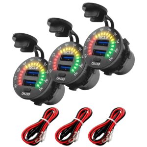 ProRide 12V USB Wandcontactdoos Inbouw - 2 USB Poorten - Schakelaar - Voltmeter - QC3.0 - Kabel en Zekering - 3 stuks