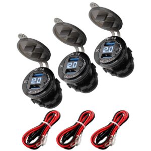 ProRide 12V USB Wandcontactdoos Inbouw - 2 USB Poorten - Voltmeter - QC3.0 - Blauw - Kabel en Zekering - 3 stuks