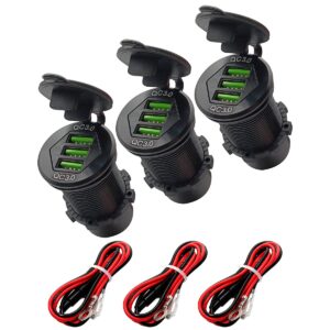 ProRide 12V USB Wandcontactdoos Inbouw - 3 USB Poorten - QC3.0 - Blauw - Kabel en Zekering - Auto Boot en Camper - 3 stuks