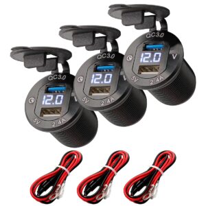 ProRide 12V USB Wandcontactdoos Inbouw - 2 USB Poorten - Voltmeter - 5V/2.4A - Blauw - Kabel en Zekering - 3 stuks