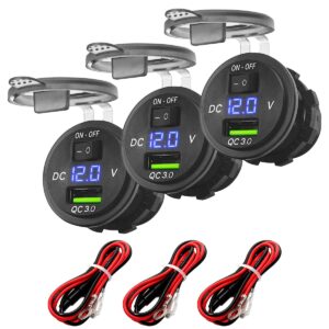 ProRide 12V USB Wandcontactdoos Inbouw - 1 USB Poort - Voltmeter - 5V/2.4A - Blauw - Kabel en Zekering - 3 stuks
